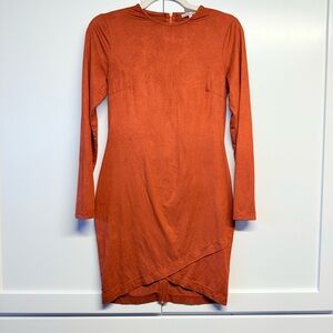 Charlotte Russe Faux Suede Mini Rust Long Sleeve Dress
